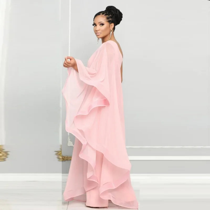 Sexy Chic Women One Shoulder Jumpsuit Chiffon Long Sleeve Prom Party Clothes Designer One Piece Ruffles Rompers 2023
