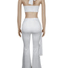 Beyprern New Chic Twist Front Crop Top And Long Straps Wide Legs Pants Set Womens Ruched Metal Tracksuits Set Night Out Overalls