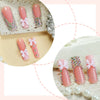 24pcs Long Ballet French Press on Nails with Cute Pink Bow Shiny Diamond Decor False Nail Tips Wearable Sweet Korean Fake Nails