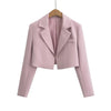 Autumn Notched Collar Open Stitching Blazer Vintage Women Full Sleeve High Waist Short Suit Cool Girl Coat Outwear