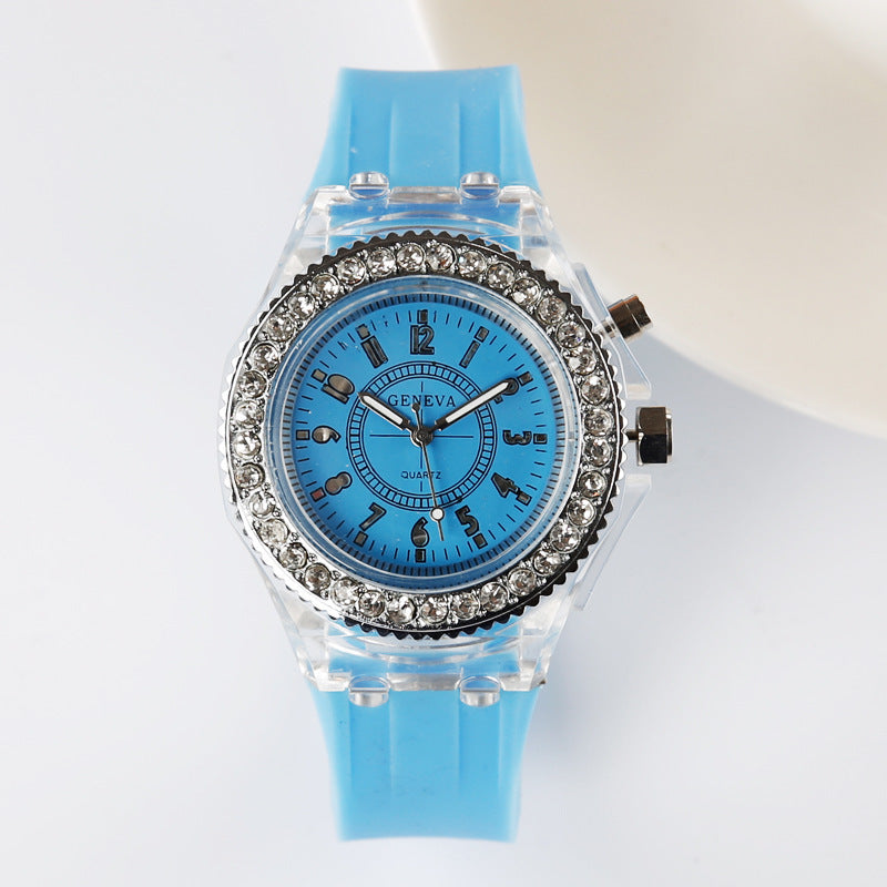 Luminous Quartz Watch for Women Personality Rhinestone Led Fashion Geneva Male and Female Students Couple Jelly Wrist Watches