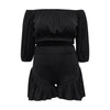 Customized Plus Size Women's Set Long Sleeve Slash Neck T-Shirt and Shorts 2025 Summer Ruched Two 2 Piece Set Outfits Tracksuit