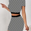 All-over printed elastic waist skirt and T-shirt two-piece set