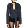 TWOTWINSTYLE Colorblock Striped Slimming Blazers For Women V Neck Long Sleeve Tunic Temperament Coats Female Fashion Clothes New