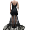 New Black Mesh See Though Flower Ruched Luxury Rhinestone Wedding Evening Mermaid Long Dress Women Strap Cocktail Birthday Robe