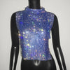 Sexy Rhinestone Backless Party Crop Top Women Glitter Turtleneck TShirt Adjustable Metal Chain Summer Nightculb Diamond Tank Top