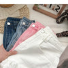 ITOOLIN Women Vintage Tassels Denim Shorts Button Loose High Waist A-line Jean Shorts Casual Women Office Trousers Streetwear