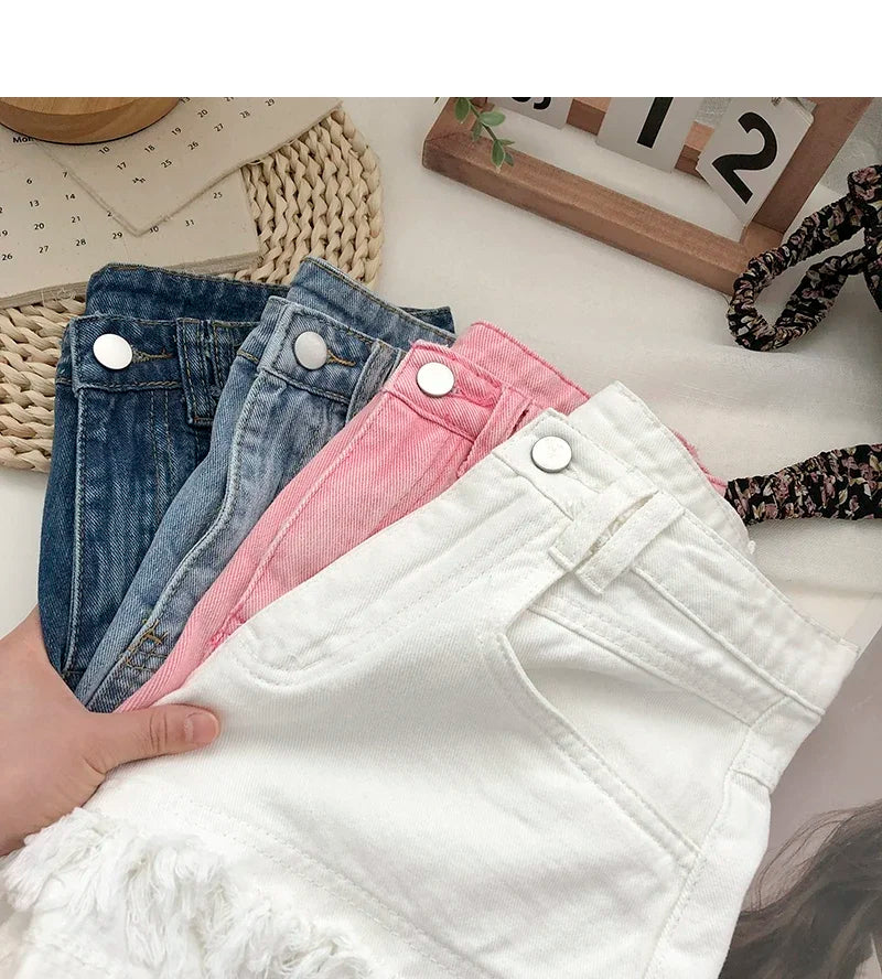 ITOOLIN Women Vintage Tassels Denim Shorts Button Loose High Waist A-line Jean Shorts Casual Women Office Trousers Streetwear