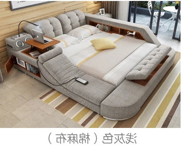 MANBAS Tech Smart Bed Frame Multifunctional Massage Bed Ultimate Bed Fabric/ Cloth Tatami Upholstered Bed with Bluetooth Speaker