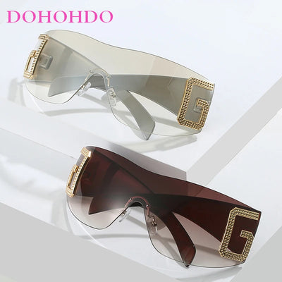 2024 New Oversized Rimless Sunglasses Women Fashion One-Piece Shield Sun Glasses For Female Streetwear Y2k Sunglass Ladies UV400