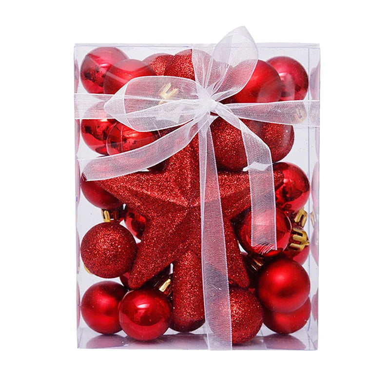 30pcs/set Christmas Bauble Balls Pendant Xmas Tree Hanging Ornament Star Topper Noel Navidad Decoration for Home New Year Gift