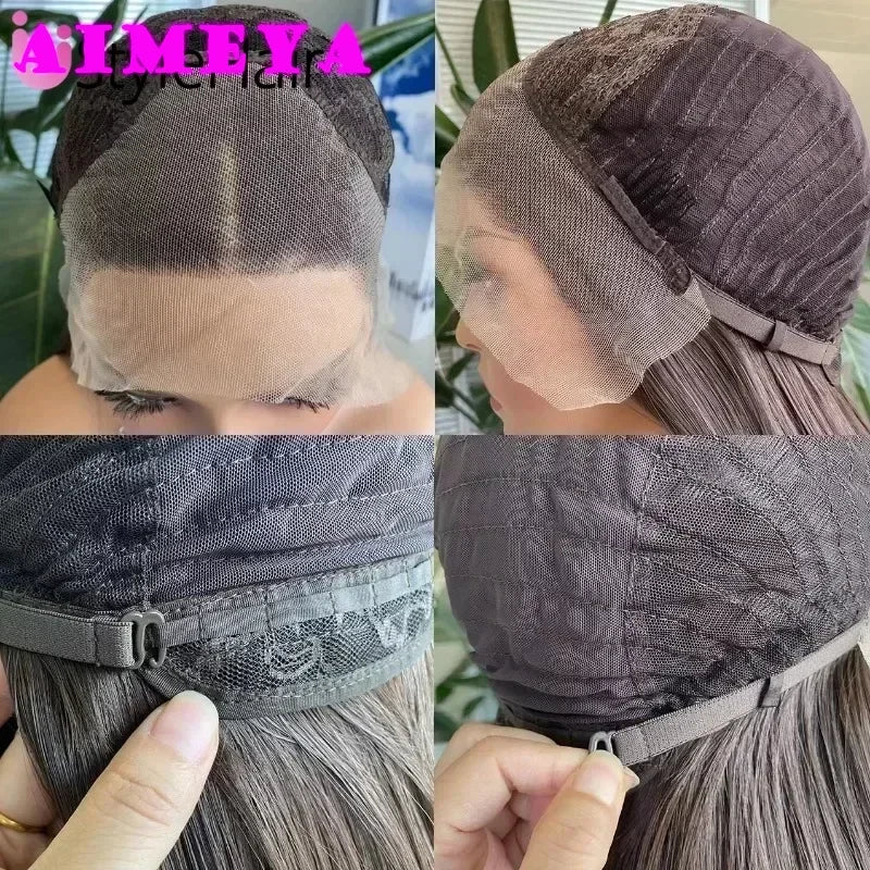 AIMEYA Dark Purple Wig Long Silky Straight Synthetic Lace Front Wig Natural Hairline Daily Wear Cosplay Purple Lace Front Wig