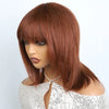 Lekker 12" Short Brown Wolf Cut Straight Bob Human Hair Wigs With Bangs For Women Brazilian Remy Hair Ready to Wear Glueless Wig