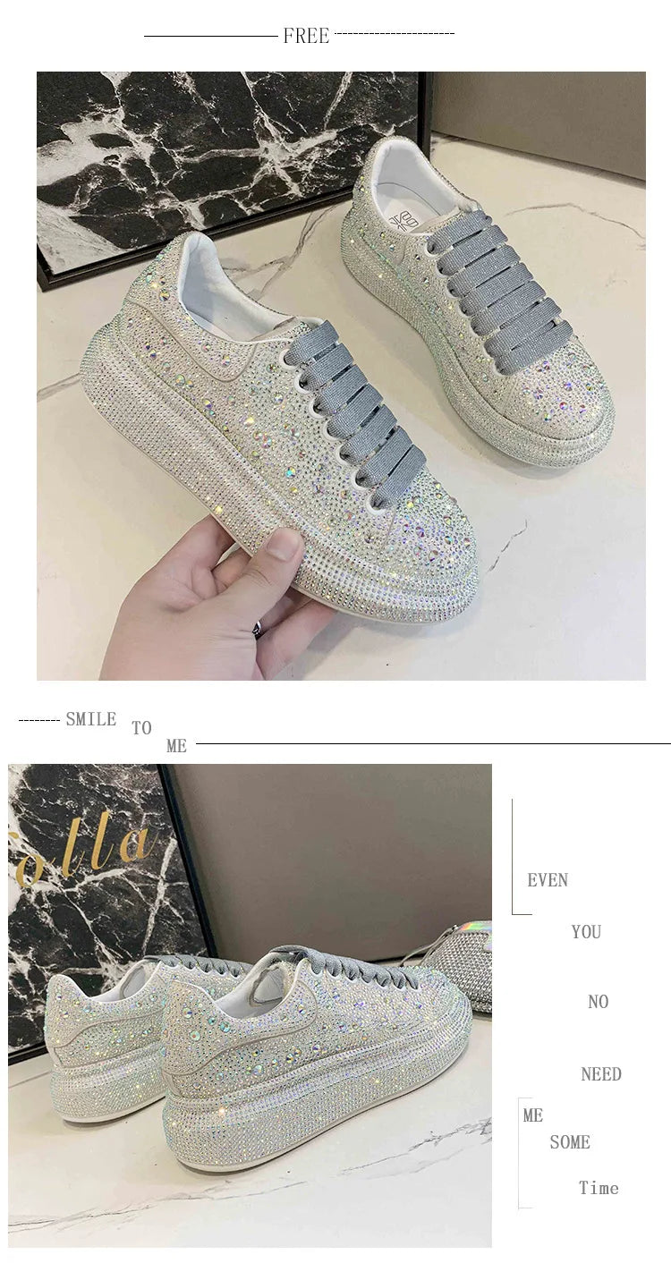 Brand Women's Sneakers Luxury Rhinestones Women Causal Shoes Designer Platform Sport Shoes Fashion Comfort Women Shoes Plus Size