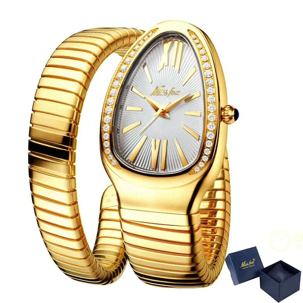 Classic Snake Shape Watch For Women Gold Silver Scaleable Bracelet Womens Watches Bling Diamonds Quartz Ladies Wristwatch