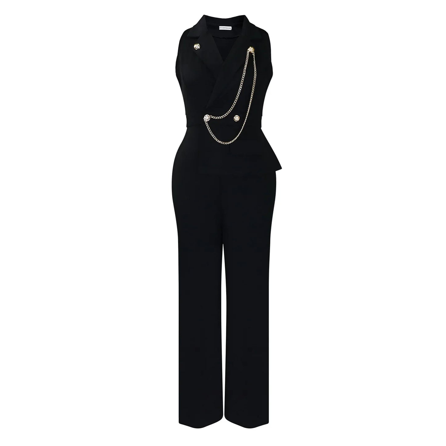 C8604 Foreign Trade Women's Fashionable Sexy Chain Collar Wide Leg African Jumpsuit Casual Style Long Dress For Ladies