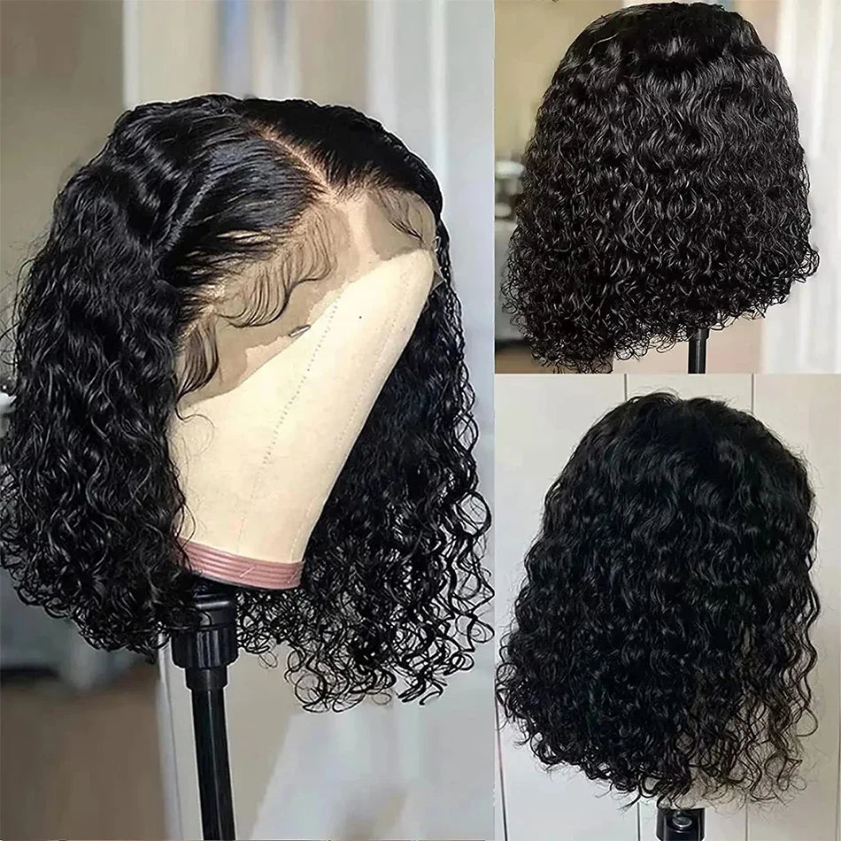 Loose Deep Wave Short Bob Human Hair Frontal Wigs Curly 13x4 4x4 Transparent Lace Front Wig 180 Density Brazilian Remy For Women