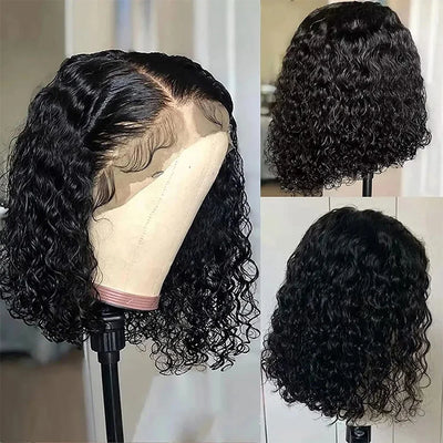 Loose Deep Wave Short Bob Human Hair Frontal Wigs Curly 13x4 4x4 Transparent Lace Front Wig 180 Density Brazilian Remy For Women