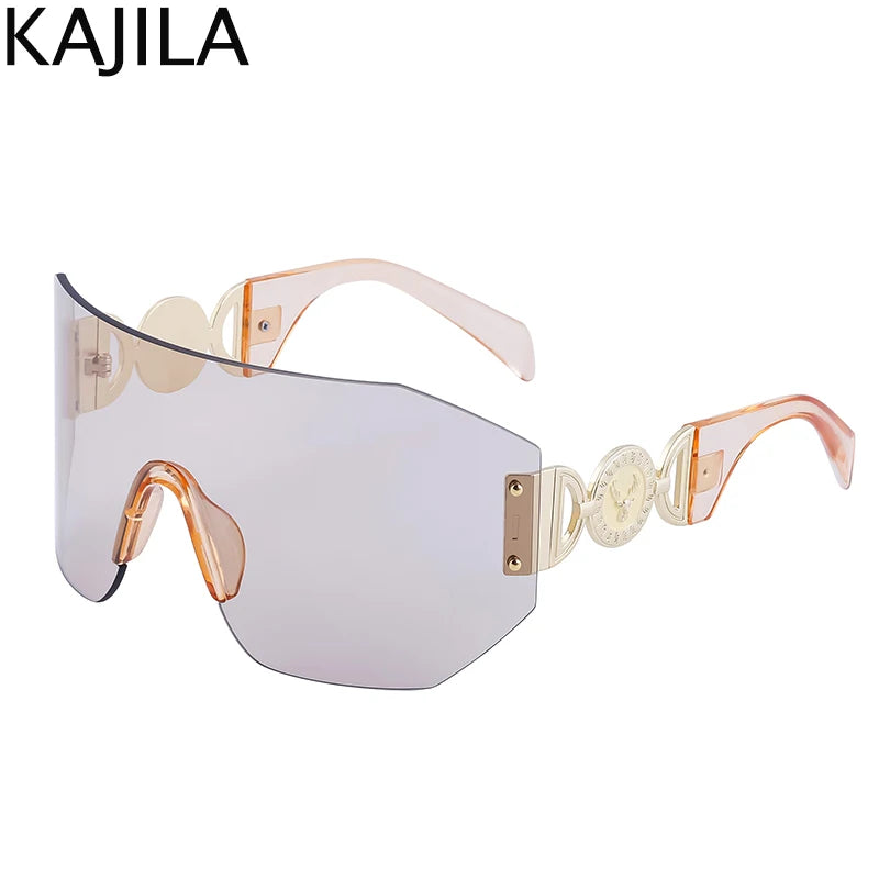 Oversized Shield Rimless Punk Sunglasses Women 2024 Luxury Brand Fashion Winged Sun Glasses For Ladies Shades Eyewear UV400