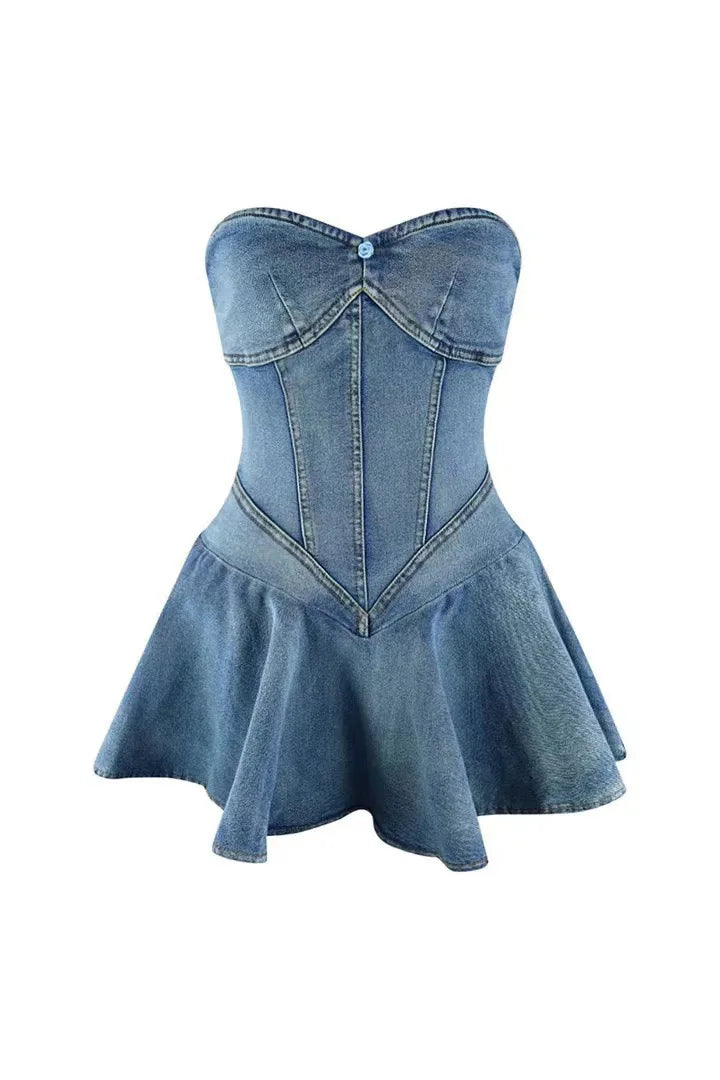 Chest Wrap Sexy Dress Women Sleeveless Backless Splicing Slim Fit Strapless Mini Dresses Sexy A Line 2024 Denim Vestidos