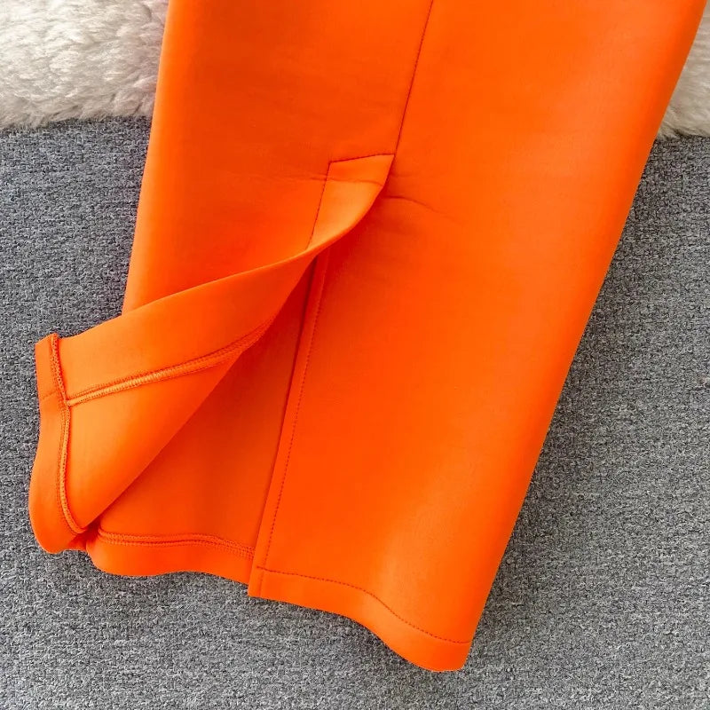 Women Vintage Two Pieces Skirt Sets Women Long Sleeve Sexy Slash Neck Bandage Ruffle Blouse Top and High Waist  Hip Wrap Skirt