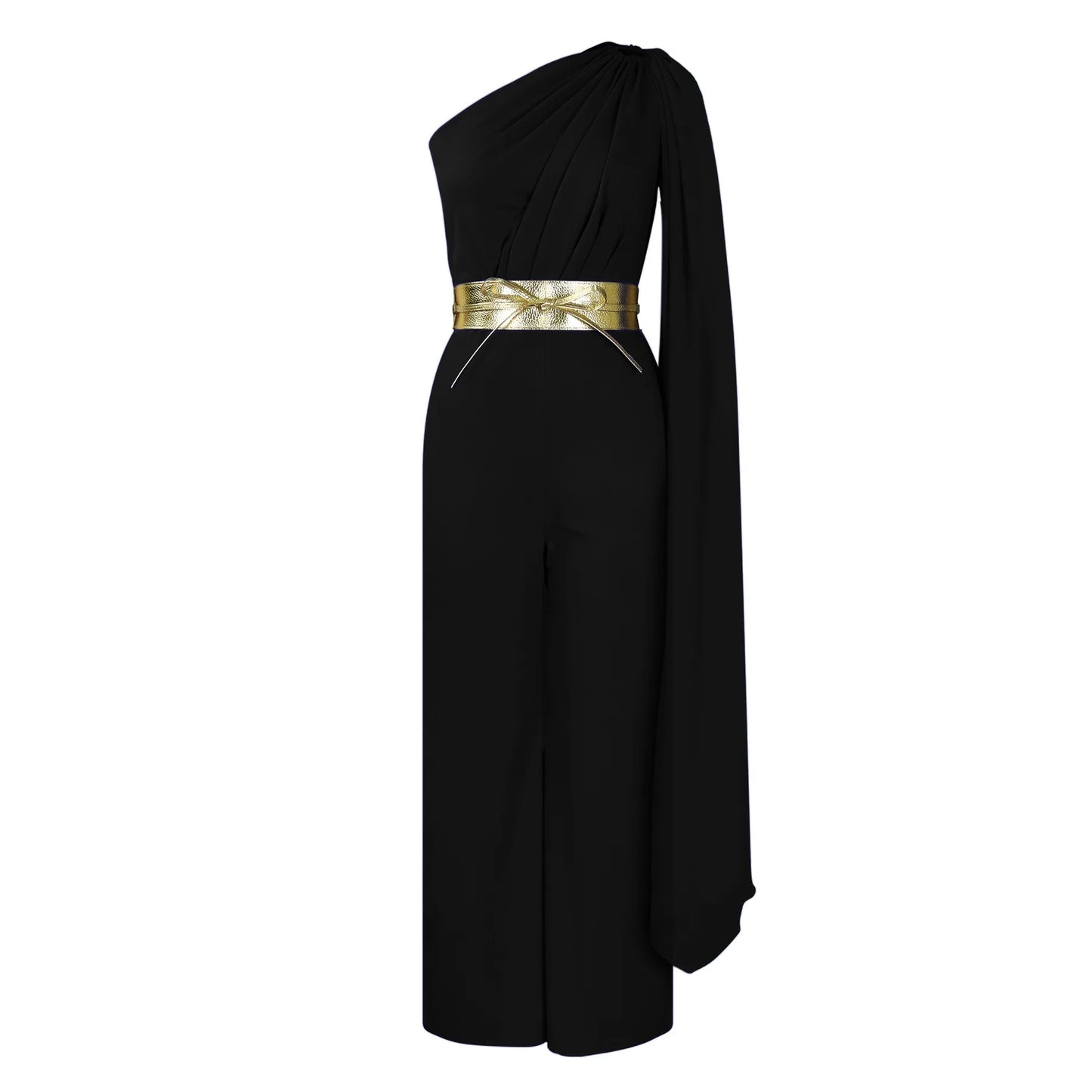 Elegant Jumpsuits & Rompers for Woman One Shoulder Flying Sleeve High Waisted Luxury Birthday Party Dinner Outfits Overalls 2024