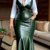 Womens Dresses New V Neck Zipper Sleeveless PU Leather Pocket Skinny Belted Female Maxi Fishtail Dress Does Not Include Shirt