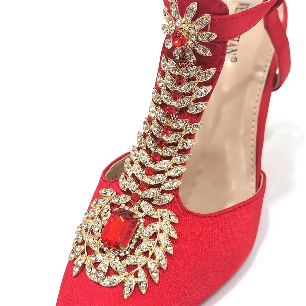 Spot Goods Red Color 2024 New Arrival Special Design Women Party Shoes Matching Bag Set For Luxury Wedding Party Women