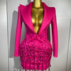 Sparkly Crystal Chains Pearls Long Sleeve Mini Dress 2025 Women Birthday Evening Party Nightclub Outfit Singer Wedding Costume