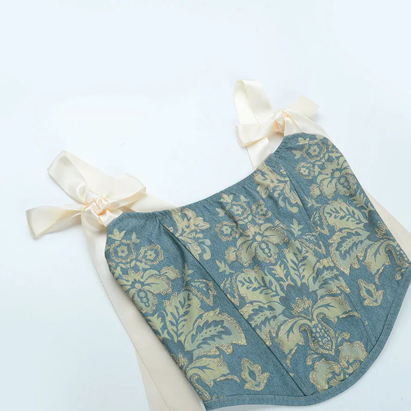 European and American fashion suspender embroidery printing bow waist vest female ins niche spice girl wind Joker slim top