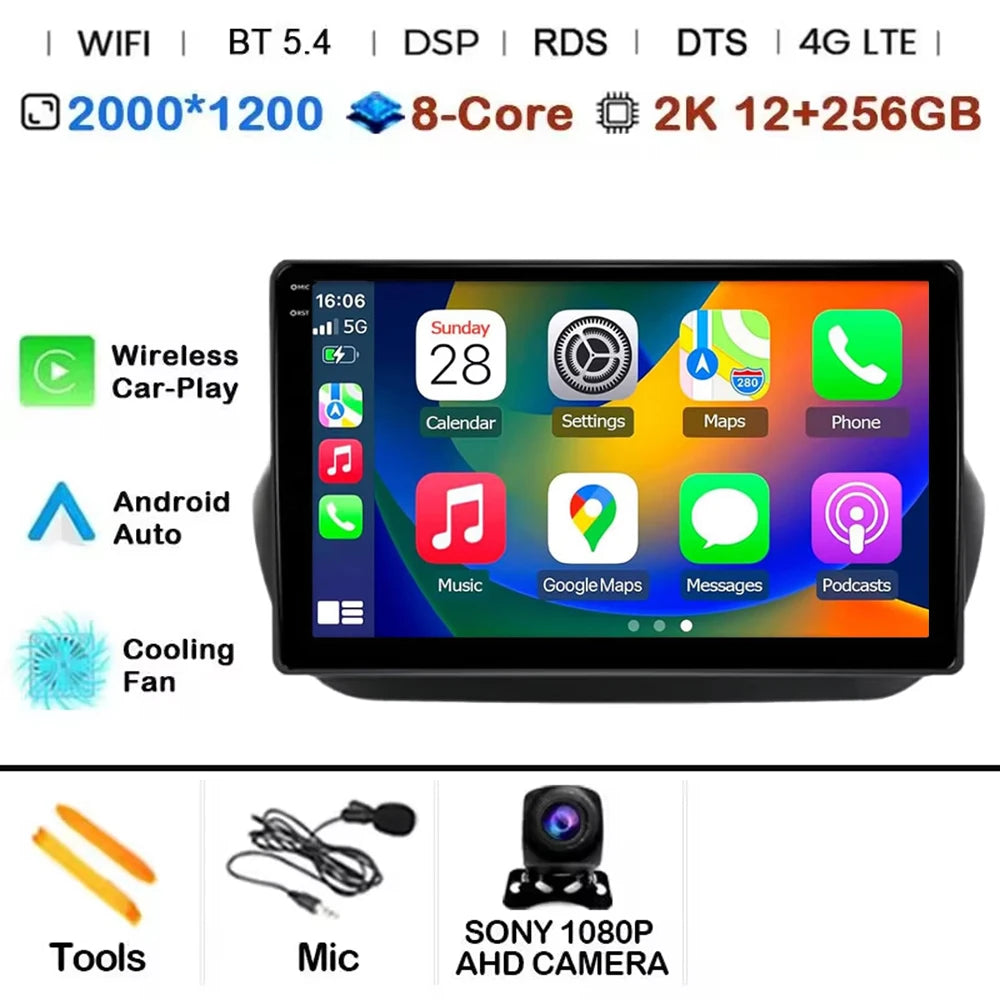Android 14 Radio For Fiat Fiorino Qubo For Citroen Nemo For Peugeot Bipper 2008-2017 Car stereo Multimedia Player Carplay Auto