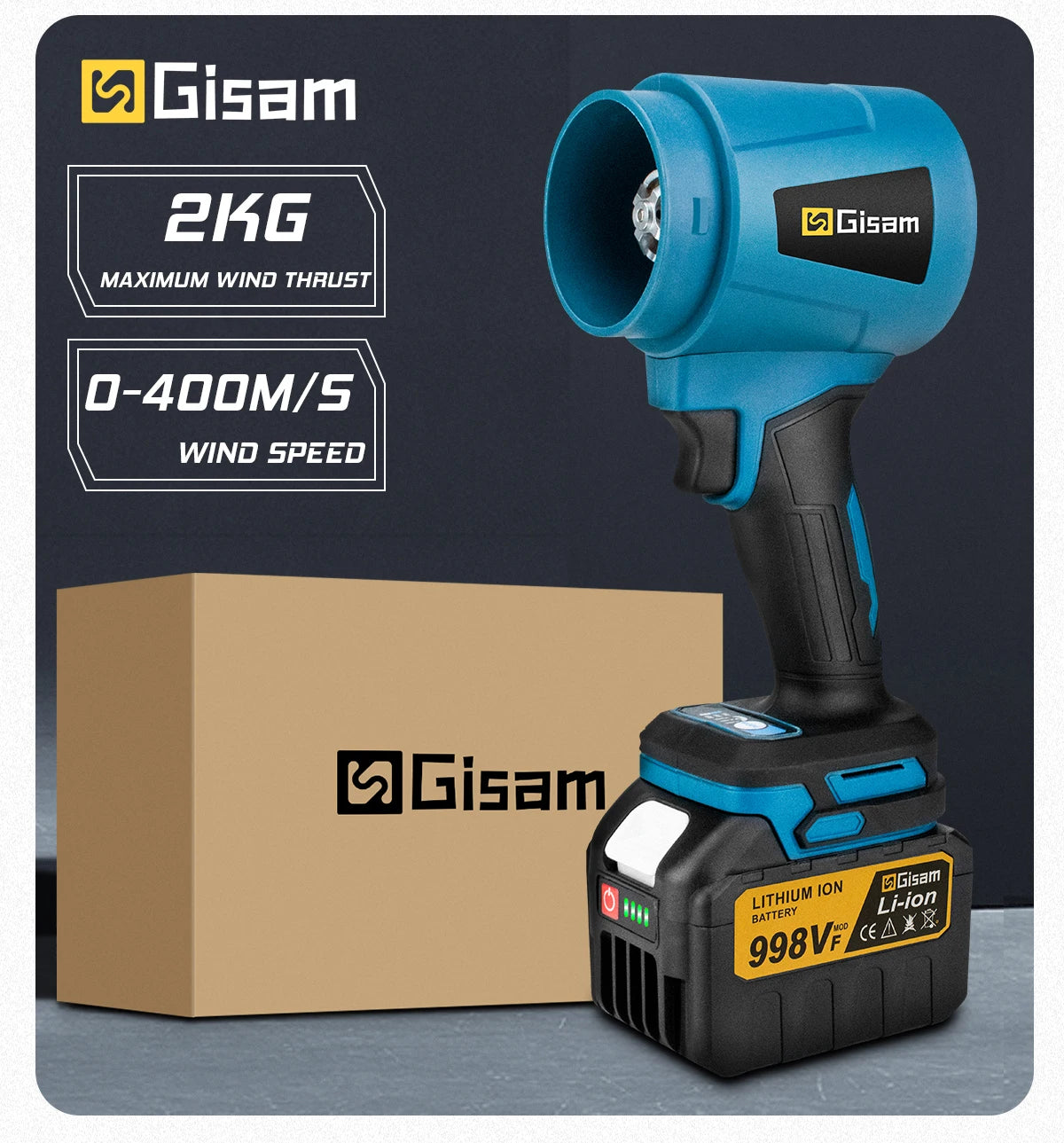 Gisam 300000RPM Brushless Electric Turbo Blowers Jet Fan 400M/S Handheld Leaf Blower Dust Blowing Tool for Makita 18V Battery