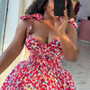 Elegant Floral Print A- Line Mini Dress with Bow Knot High Waist Slimming for Women Spring Season Fashion Casual Skirt