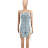 Rompers Women One Piece Elegant Splice Denim Jumpsuits Sexy Slim Fit Strapless Sleeveless Short Pants Sheath Playsuits