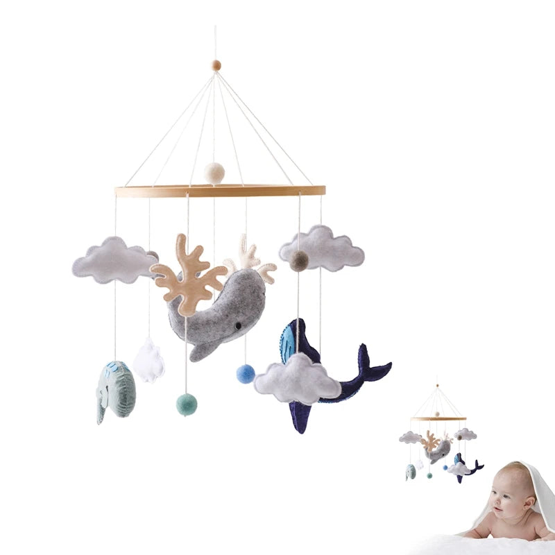 Baby Crib Mobile Bed Bell Rattle Toys Wooden Crochet Stars Pendant Bed Bell Toys Newborn Comfort Crib Bracket Hanging Toys Gifts