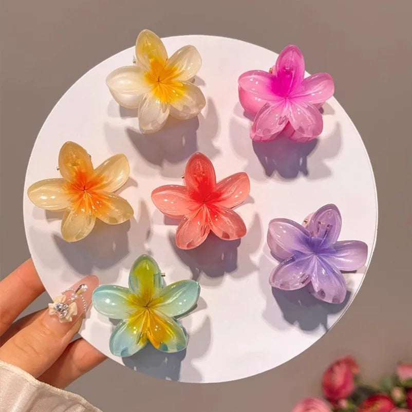 6Pcs Gradient Hair Clips New Flower Hair Claws Small Size Fashion Headwear Hairpin Crab Barrette Hair Accessories for Women