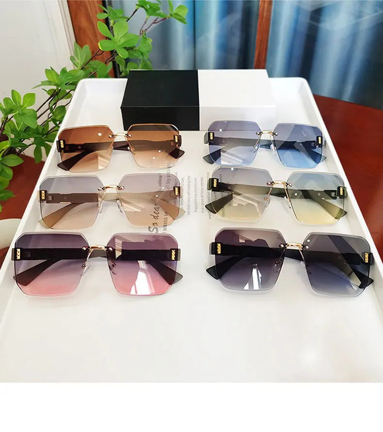 Modern Oversize Rimless Sunglasses For Men And Women Stylish Square Frameless Female Glasses Brand UV400