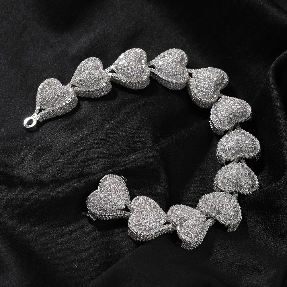 UWIN Jumbo Iced Out Heart Bracelet for Women Paved Setting Cubic Zirconia Bangle for Men Hip Hop Jewelry for Gift