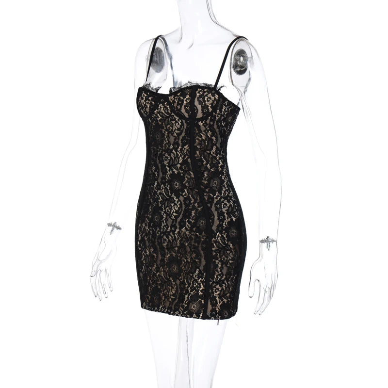 Dulzura Strap Lace  Mini Dress Patchwork Bodycon Party Elegant Club Outfits Y2K Clothes 2023 Summer Women Clothes Drop Shipping
