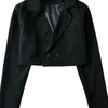 Autumn Notched Collar Open Stitching Blazer Vintage Women Full Sleeve High Waist Short Suit Cool Girl Coat Outwear