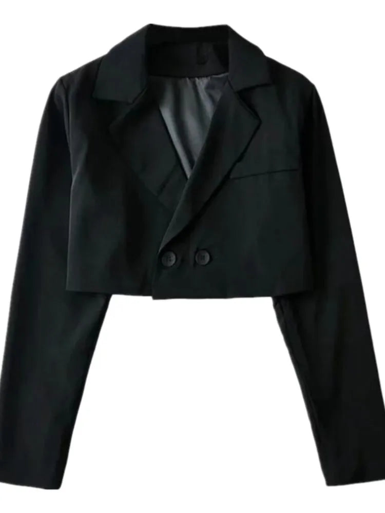 Autumn Notched Collar Open Stitching Blazer Vintage Women Full Sleeve High Waist Short Suit Cool Girl Coat Outwear