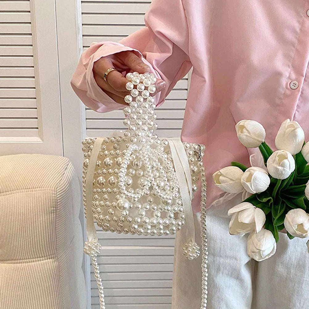 Mini Pearl Bag Luxury Women’s Handheld Bead Bag Purses Fashion Banquet Party Shoulder Bag Pearl Beaded Clutch Purse Mini Bags