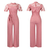Elegant Jumpsuits & Rompers for Women O Neck Lace Patchwork Short Sleeve Sashes High Waisted Luxury Birthday Party Dinner Outfit
