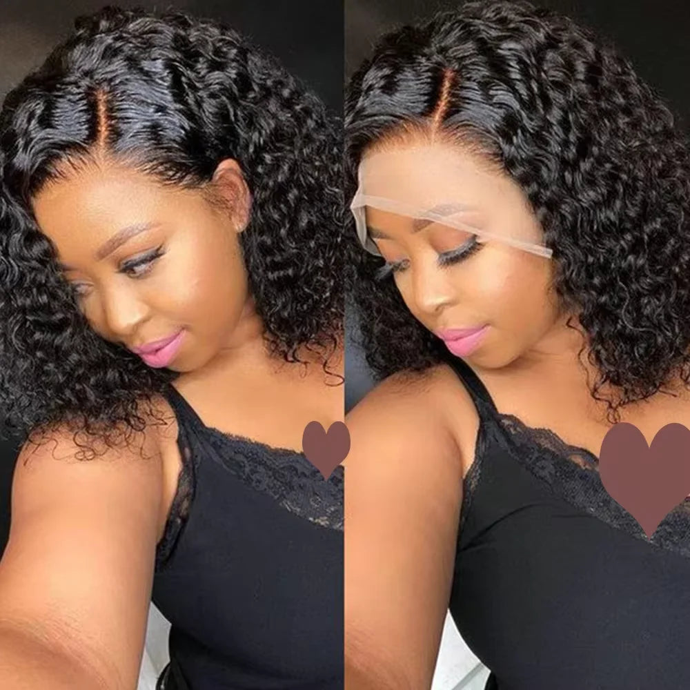Loose Deep Wave Short Bob Human Hair Frontal Wigs Curly 13x4 4x4 Transparent Lace Front Wig 180 Density Brazilian Remy For Women
