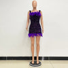 Spring And Summer Women's Clothing MINI Short Solid Color New Wind Sequins Halter Beach Dress One-word Shoulder Feathers Spice G