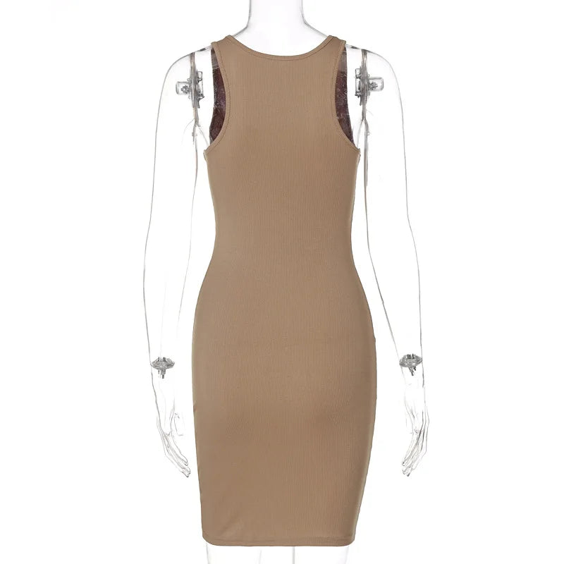 Sexy Deep U Neck Wrap Chest Slim Bodycon Dress Women Sleeveless Solid Color Skinny Dress Elegant Club Party Vestidos