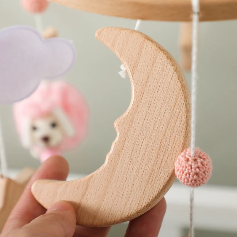 Baby Crib Mobile Bed Bell Rattle Toys Wooden Crochet Stars Pendant Bed Bell Toys Newborn Comfort Crib Bracket Hanging Toys Gifts
