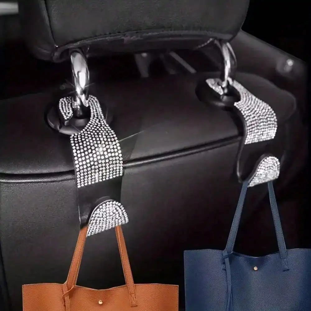 Multifunction Portable Rhinestone Car Seat Back Hook Headrest Storage Holder Hanging Bag Organizer Auto Interior Accessories