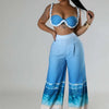 Sexy Nightclub Outfits for Women 2 Piece Set Birthday Vacation Bra Crop Top and Print Wide Leg Pants Matching Sets Beach Wear