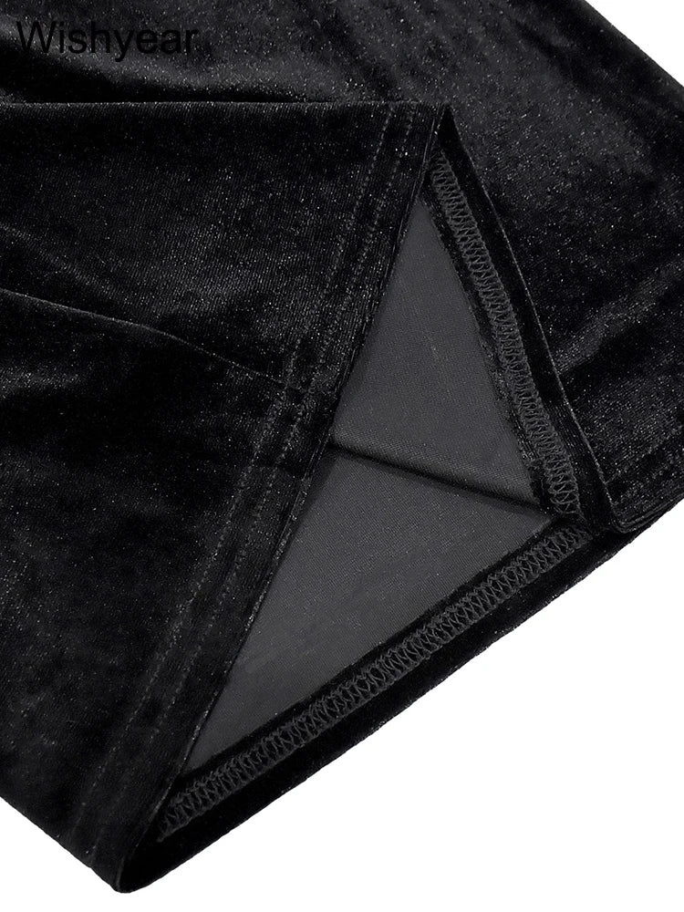 Wishyear Sexy Black Women's Halter Bandage Cross Top amd Wide Leg Pants Two 2 Piece Sets Sexy Night Club Party Evening Outfits